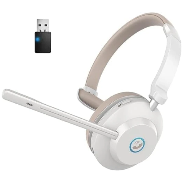 Bluetooth Headset V5.3, Wireless Headset with Microphone for PC, 45Hrs Talk Time Wireless Headphones Noise Canceling with USB Dongle & Mute for...