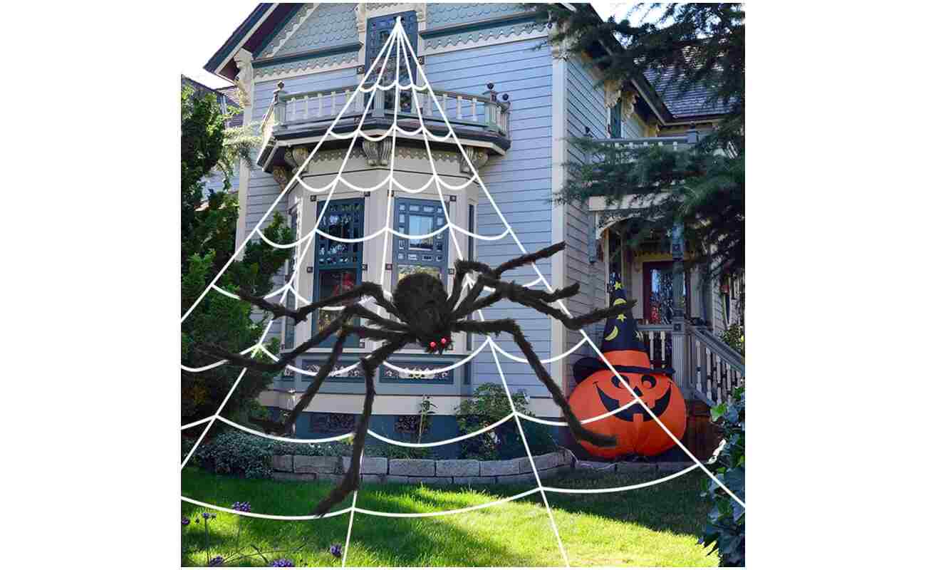 200" Halloween Spider Web + 59" Giant Spider Decorations Fake Spider with Triangular Huge Spider Web for Indoor Outdoor Halloween Decorations Yard Home Costumes Parties Haunted...