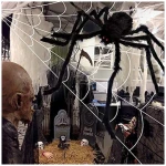 200" Halloween Spider Web + 59" Giant Spider Decorations Fake Spider with Triangular Huge Spider Web for Indoor Outdoor Halloween Decorations Yard Home Costumes Parties Haunted...