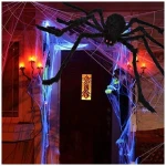 200" Halloween Spider Web + 59" Giant Spider Decorations Fake Spider with Triangular Huge Spider Web for Indoor Outdoor Halloween Decorations Yard Home Costumes Parties Haunted...