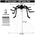 200" Halloween Spider Web + 59" Giant Spider Decorations Fake Spider with Triangular Huge Spider Web for Indoor Outdoor Halloween Decorations Yard Home Costumes Parties Haunted...