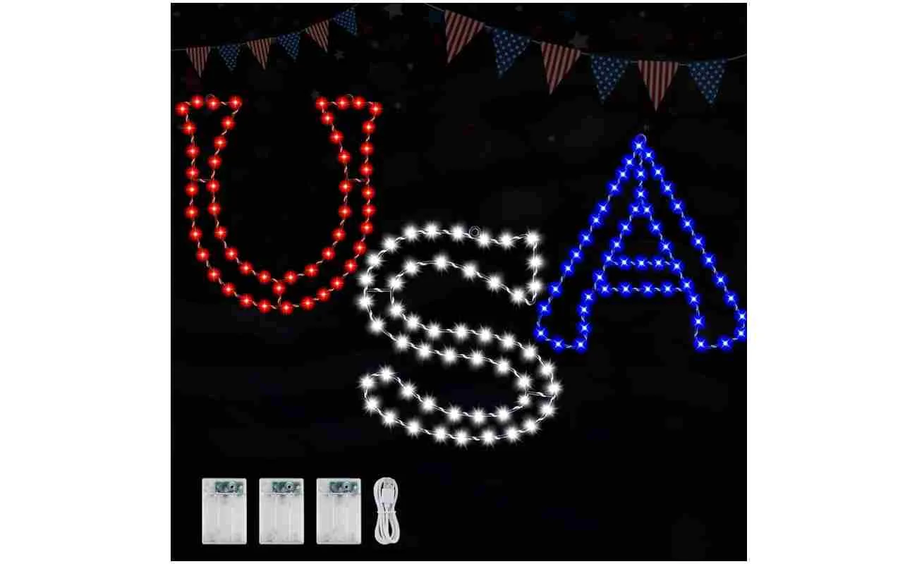 3 Pack 4th of July Window Lights Decorations, 138 LEDs "USA" Sign Memorial Day Decorations Window Silhouette for Independence Day Holiday Indoor Outdoor Tree Wall Door Window...
