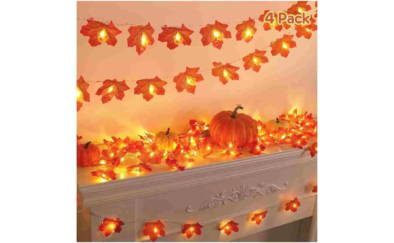 4PCS Fall Decor Thanksgiving Decorations for Home Table, Fall Leaves Garland Lights 40FT 80LED Halloween Decorations Indoor Outdoor Fall Home Room Decor Autumn Harvest Party...