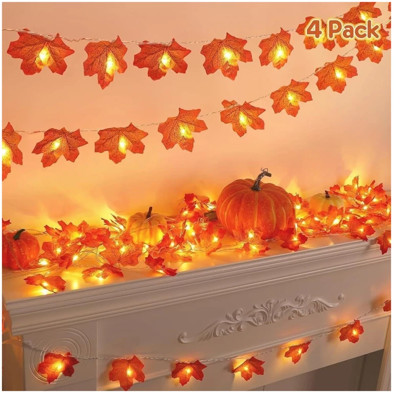 4PCS Fall Decor Thanksgiving Decorations for Home Table, Fall Leaves Garland Lights 40FT 80LED Halloween Decorations Indoor Outdoor Fall Home Room Decor Autumn Harvest Party...