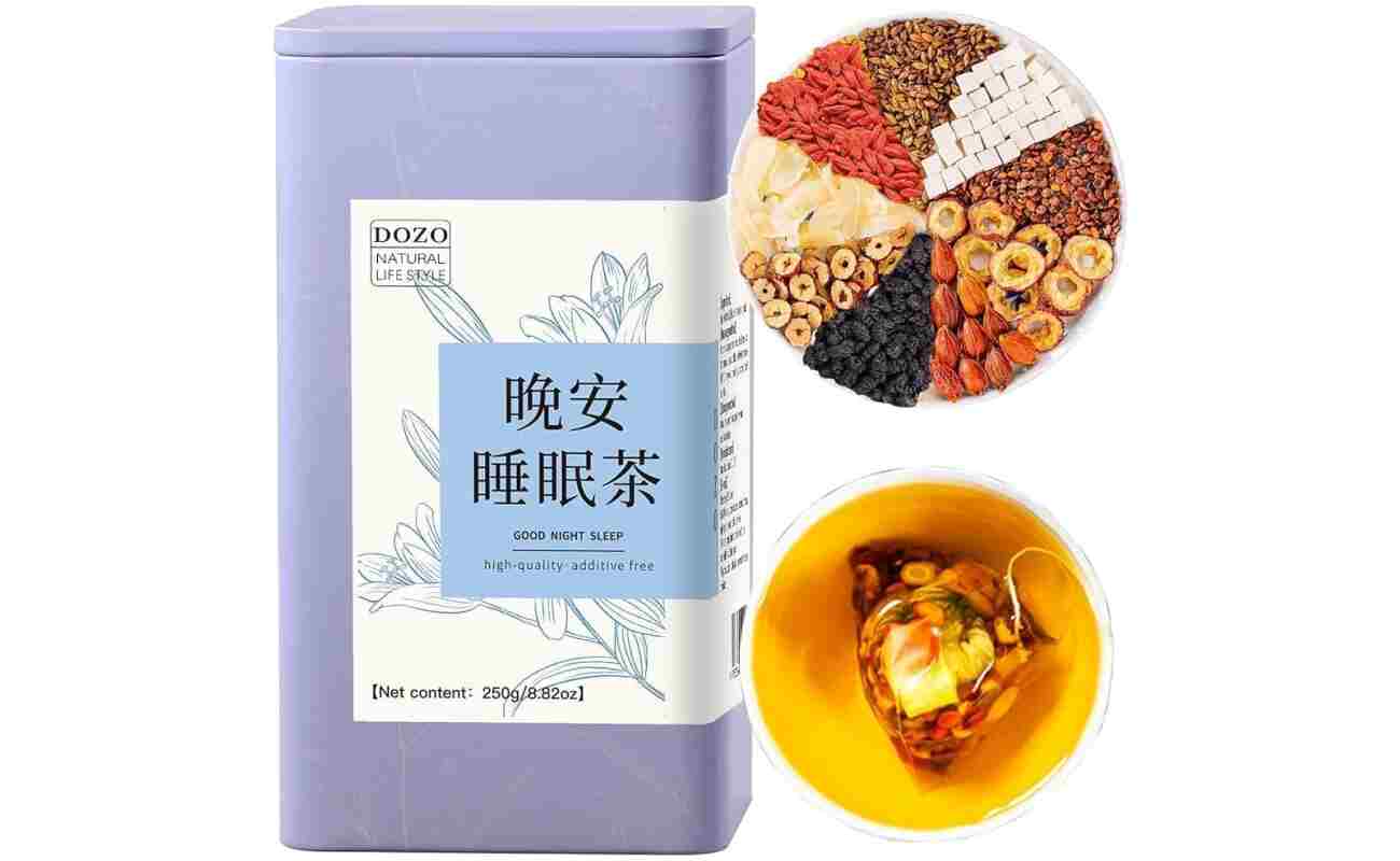 DOZO Good Night Sleep Tea Poria Cocos Sour Jujube Kernel Tea 8.8oz/250g(30bags) Jujube Goji Berry Gardenia Combined Herbal Tea Soothe the nerves and help sleep wellness 酸枣仁茯苓百合...