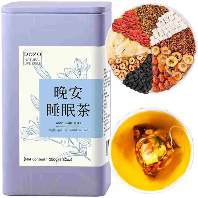 DOZO Good Night Sleep Tea Poria Cocos Sour Jujube Kernel Tea 8.8oz/250g(30bags) Jujube Goji Berry Gardenia Combined Herbal Tea Soothe the nerves and help sleep wellness 酸枣仁茯苓百合...