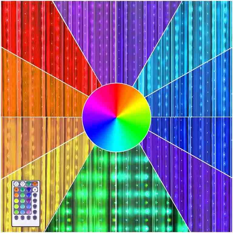 Fairy Curtain Lights - 16-Color Changing String Lights with Remote, 4 Lighting Modes, Ideal for Christmas, Weddings, Parties, Room Decor - Rainbow Backdrop