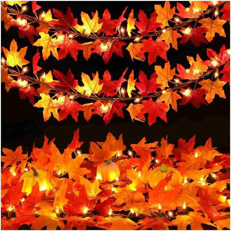 Fall Decor Fall Decorations for Home: Thanksgiving Decorations 10.8 FT Plug in Fall Garland with Lights 50 Orange Bulbs Connectable Lighted Fall Garland Thanksgiving Table Decor...