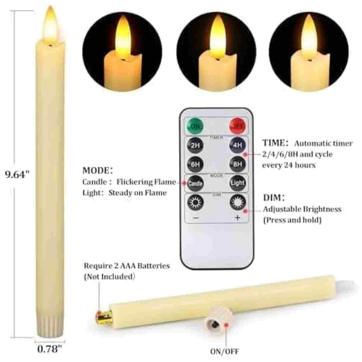 Flameless Candles with Remote: 8 Pack Battery Operated Window Candles 9.6" Real Wax LED Flickering Flameless Taper Candles 3D Wick Lights Halloween Christmas Wedding Birthday...