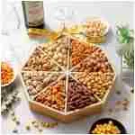 Gourmet Mixed Nuts Gift Basket Mixed Nuts Gift Basket | XL 2 LB Platter Includes 8 Assortments of Premium Nuts - Sleek Bamboo Wood Reusable Platter, Kosher