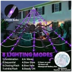 Halloween Decorations Spider Webs: Halloween Spider Web Lights 135 LED Purple Lights 59" Giant Spider Scary Halloween Decorations Outdoor Indoor for Party Garden Home Costumes...