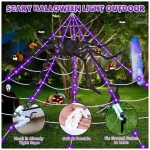 Halloween Decorations Spider Webs: Halloween Spider Web Lights 135 LED Purple Lights 59" Giant Spider Scary Halloween Decorations Outdoor Indoor for Party Garden Home Costumes...