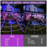 Halloween Decorations Spider Webs: Halloween Spider Web Lights 135 LED Purple Lights 59" Giant Spider Scary Halloween Decorations Outdoor Indoor for Party Garden Home Costumes...
