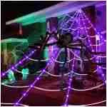 Halloween Decorations Spider Webs: Halloween Spider Web Lights 135 LED Purple Lights 59" Giant Spider Scary Halloween Decorations Outdoor Indoor for Party Garden Home Costumes...