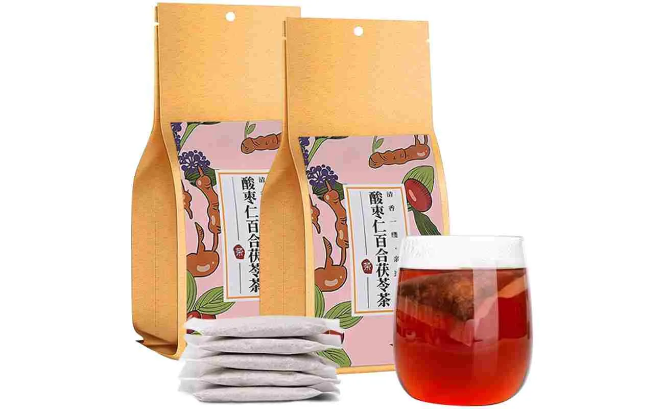 熙溪酸枣仁百合茯苓茶，10.58盎司（60袋）睡眠茶，非常适合舒缓睡眠，茯苓，桑葚，酸枣仁百合茯苓茶 晚安茶