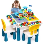 Kids Activity Table Toddlers Kids Table and Chair Set with 152Pcs Large Marble Run Building Blocks All in One Kids Play Table Water Table Sand Table, STEM Toys for Boys Girls 3...