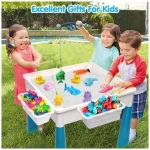 Kids Activity Table Toddlers Kids Table and Chair Set with 152Pcs Large Marble Run Building Blocks All in One Kids Play Table Water Table Sand Table, STEM Toys for Boys Girls 3...