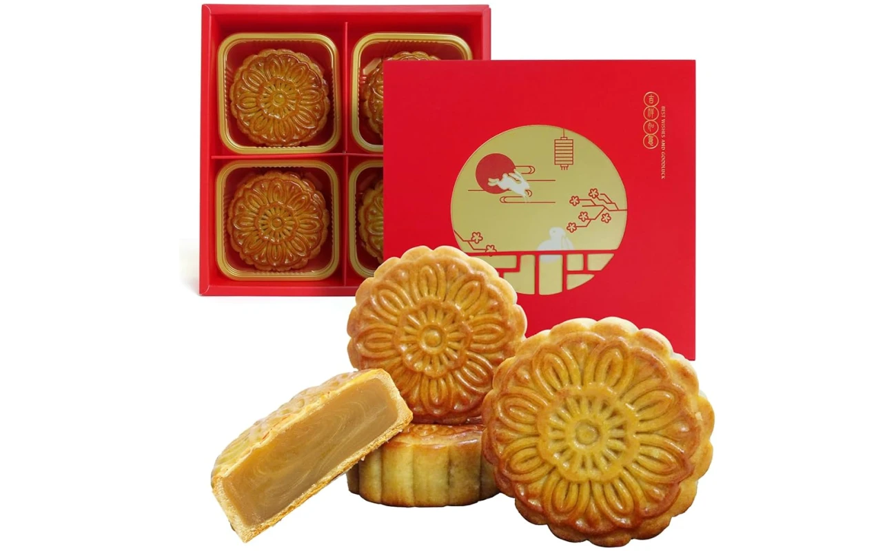 KWOLYKIM Cantonese Mooncake Lotus Seed Paste Flavor 2024 Mid-Autumn Festival Moon cake 3.5oz each,Set of 4 蓮蓉味月餅100g四個