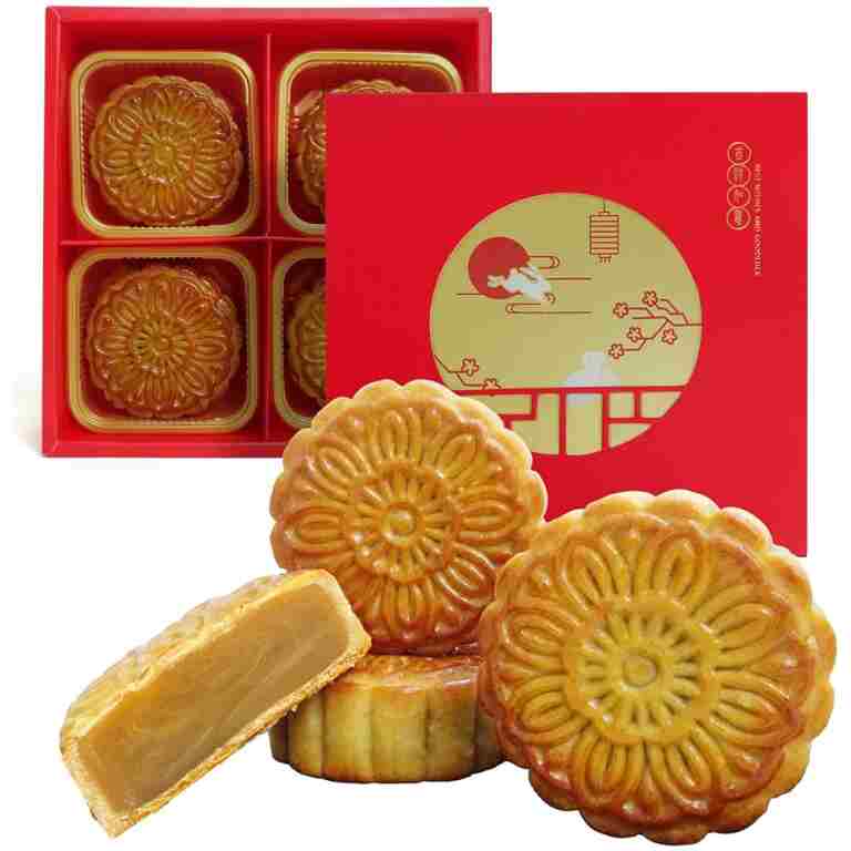 KWOLYKIM Cantonese Mooncake Lotus Seed Paste Flavor 2024 Mid-Autumn Festival Moon cake 3.5oz each,Set of 4 蓮蓉味月餅100g四個