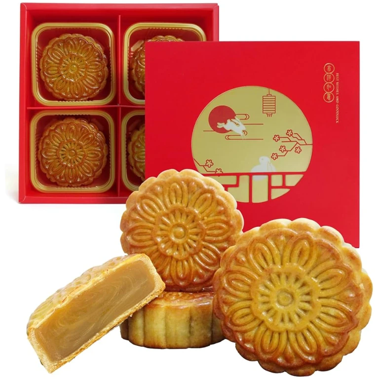 KWOLYKIM Cantonese Mooncake Lotus Seed Paste Flavor 2024 Mid-Autumn Festival Moon cake 3.5oz each,Set of 4 蓮蓉味月餅100g四個