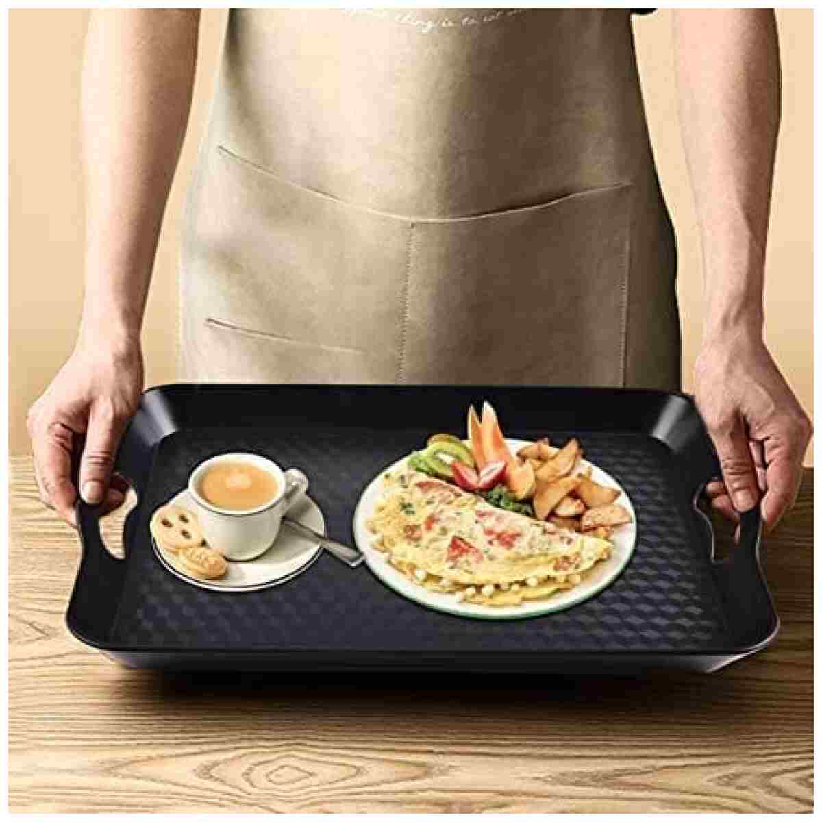 Plastic Tray with Handles, 2 Pack Multi-Purpose Rectangular Non Slip Restaurant Serving Trays Set for Parties, Coffee Table, Kitchen (12.2x16 inch)