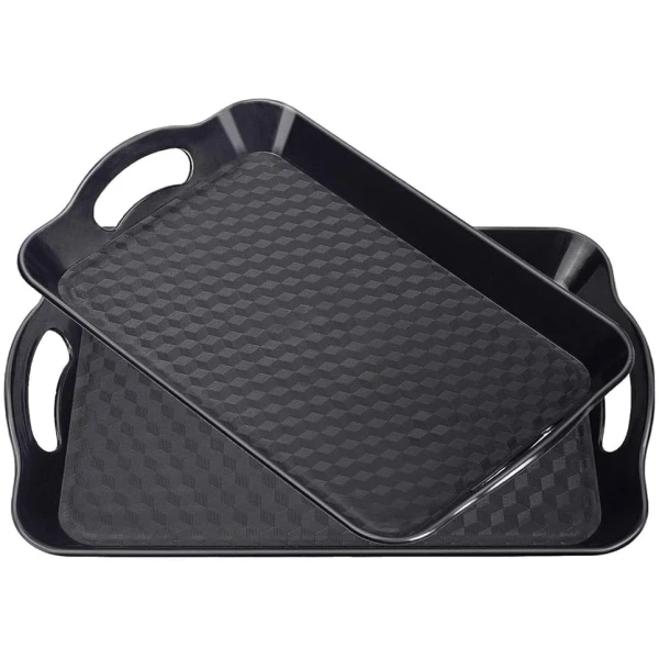 Plastic Tray with Handles, 2 Pack Multi-Purpose Rectangular Non Slip Restaurant Serving Trays Set for Parties, Coffee Table, Kitchen (12.2x16 inch)