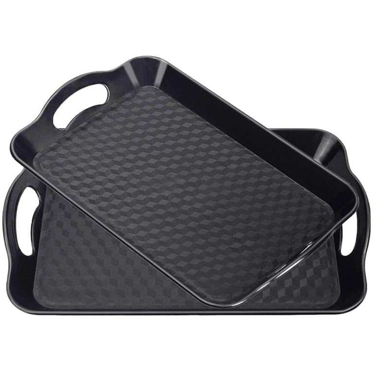 Plastic Tray with Handles, 2 Pack Multi-Purpose Rectangular Non Slip Restaurant Serving Trays Set for Parties, Coffee Table, Kitchen (12.2x16 inch)