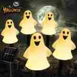 Solar Halloween Ghost Pathway lights Decorations, Halloween Ghost Stake Lights Set of 5, Lighted 3D Ghost Outdoor Waterproof for Garden, Pathway and Yard Decoration (Ghost)