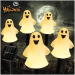 Solar Halloween Ghost Pathway lights Decorations, Halloween Ghost Stake Lights Set of 5, Lighted 3D Ghost Outdoor Waterproof for Garden, Pathway and Yard Decoration (Ghost)