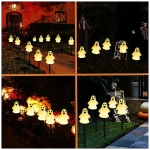Solar Halloween Ghost Pathway lights Decorations, Halloween Ghost Stake Lights Set of 5, Lighted 3D Ghost Outdoor Waterproof for Garden, Pathway and Yard Decoration (Ghost)