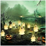 Solar Halloween Ghost Pathway lights Decorations, Halloween Ghost Stake Lights Set of 5, Lighted 3D Ghost Outdoor Waterproof for Garden, Pathway and Yard Decoration (Ghost)