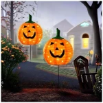 Solar Halloween Pumpkin LED Lights, Set of 2 Big Pumpkin Stake Lights 2 Modes for Outdoor Halloween Pathway Yard Garden Decoration