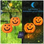 Solar Halloween Pumpkin LED Lights, Set of 2 Big Pumpkin Stake Lights 2 Modes for Outdoor Halloween Pathway Yard Garden Decoration