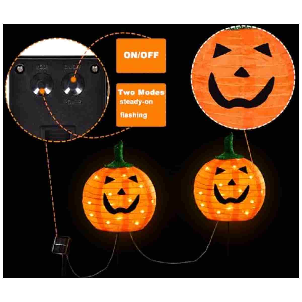 Solar Halloween Pumpkin LED Lights, Set of 2 Big Pumpkin Stake Lights 2 Modes for Outdoor Halloween Pathway Yard Garden Decoration