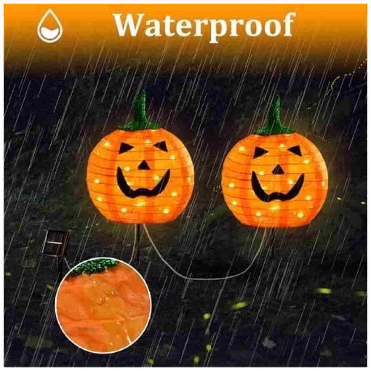 Solar Halloween Pumpkin LED Lights, Set of 2 Big Pumpkin Stake Lights 2 Modes for Outdoor Halloween Pathway Yard Garden Decoration