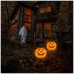 Solar Halloween Pumpkin LED Lights, Set of 2 Big Pumpkin Stake Lights 2 Modes for Outdoor Halloween Pathway Yard Garden Decoration