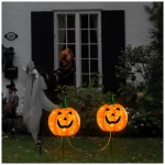 Solar Halloween Pumpkin LED Lights, Set of 2 Big Pumpkin Stake Lights 2 Modes for Outdoor Halloween Pathway Yard Garden Decoration