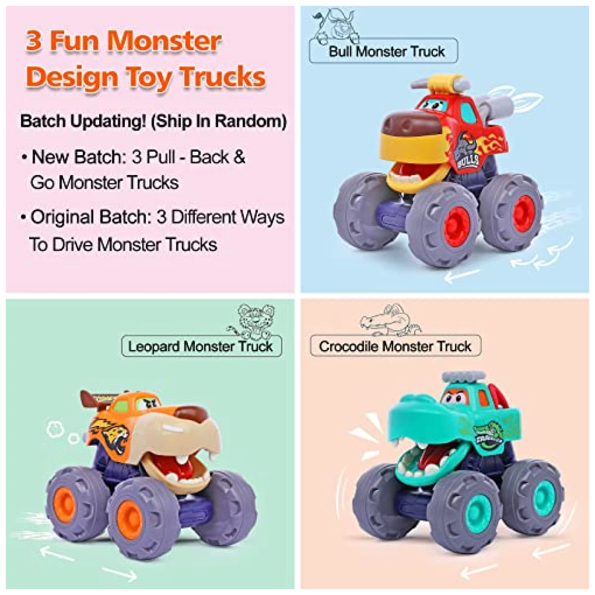 Toy Cars for 1 Year Old Boy Gifts Monster Trucks Boys Toys for 1 2 3 Year Old Boys Girls Kids Toddler Car Toy Trucks Baby Boy Toys 12-18 Months Pull Back Cars for Toddlers 1-3...