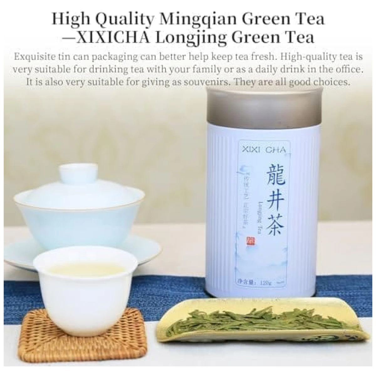 XIXICHA Longjing Green Tea 2024 New Tea Grade AAA Dragon Well Green Tea Loose Leaf Hangzhou Dragonwell Tea Chinese Green Tea Fresh Bean Aroma 龙井茶 绿茶 明前龙井 中国茶叶 4.23oz/120g