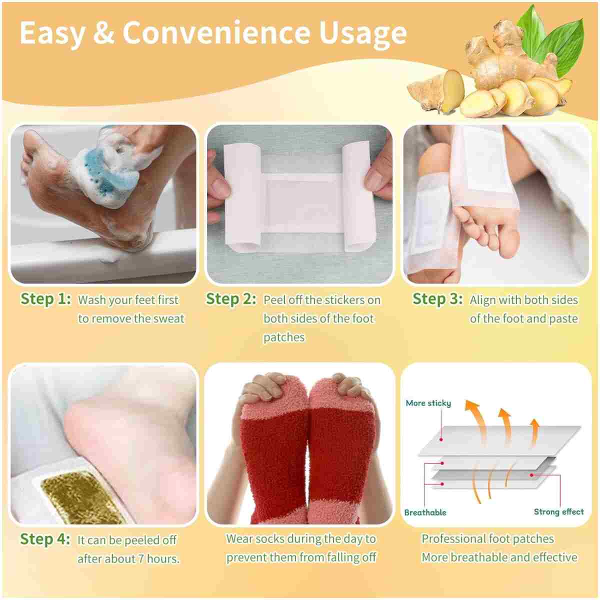 Ginger Foot Pads 40PCS Natural Bamboo Vinegar Ginger Foot Patches for Removing Impurities Deep Cleansing, Foot and Body Care Home Use 足贴 生姜足贴