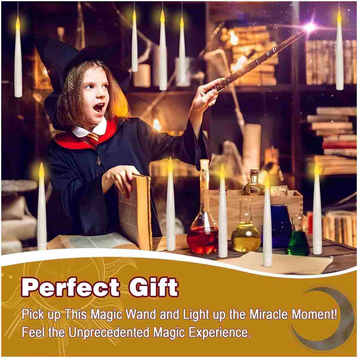 Halloween Decorations, 20pcs Floating Candles with Wand Remote, Flickering Warmer Light Flameless Candles, Magic Hanging Candles with DIY Sticker, Halloween Decorations Decor...