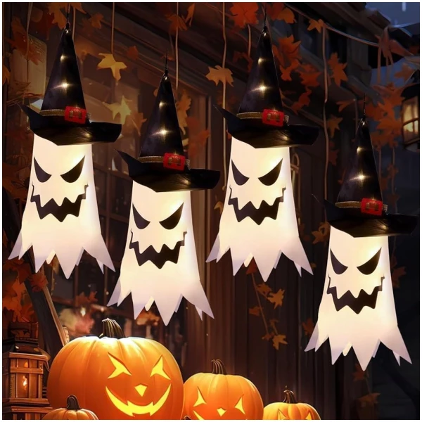 Halloween Decorations Outdoor Halloween Decor Hanging Outdoor String Lights Glowing Ghost Witch Hat Halloween Decorations Indoor Ornaments Halloween Lights for Home Tree Garden...