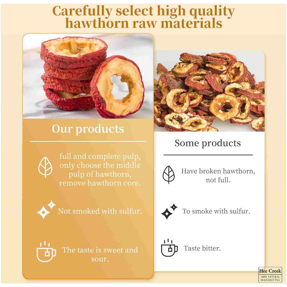 Hee Creek hawthorn berry tea山楂 Seedless Dried Hawthorn Slices 7.06oz / 200g Sun-Dried Hawthorn Slices, Tea Infusion, Naturally Dried Berry Slices, 无核山楂干 山楂片