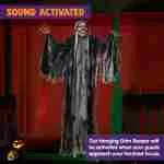 JOYIN 59” Halloween Animated Hanging Grim Reaper Decorations with Glowing Eyes and Creepy Sound, Halloween Skeleton Ghost Decorations for Haunted House Prop Decor,...