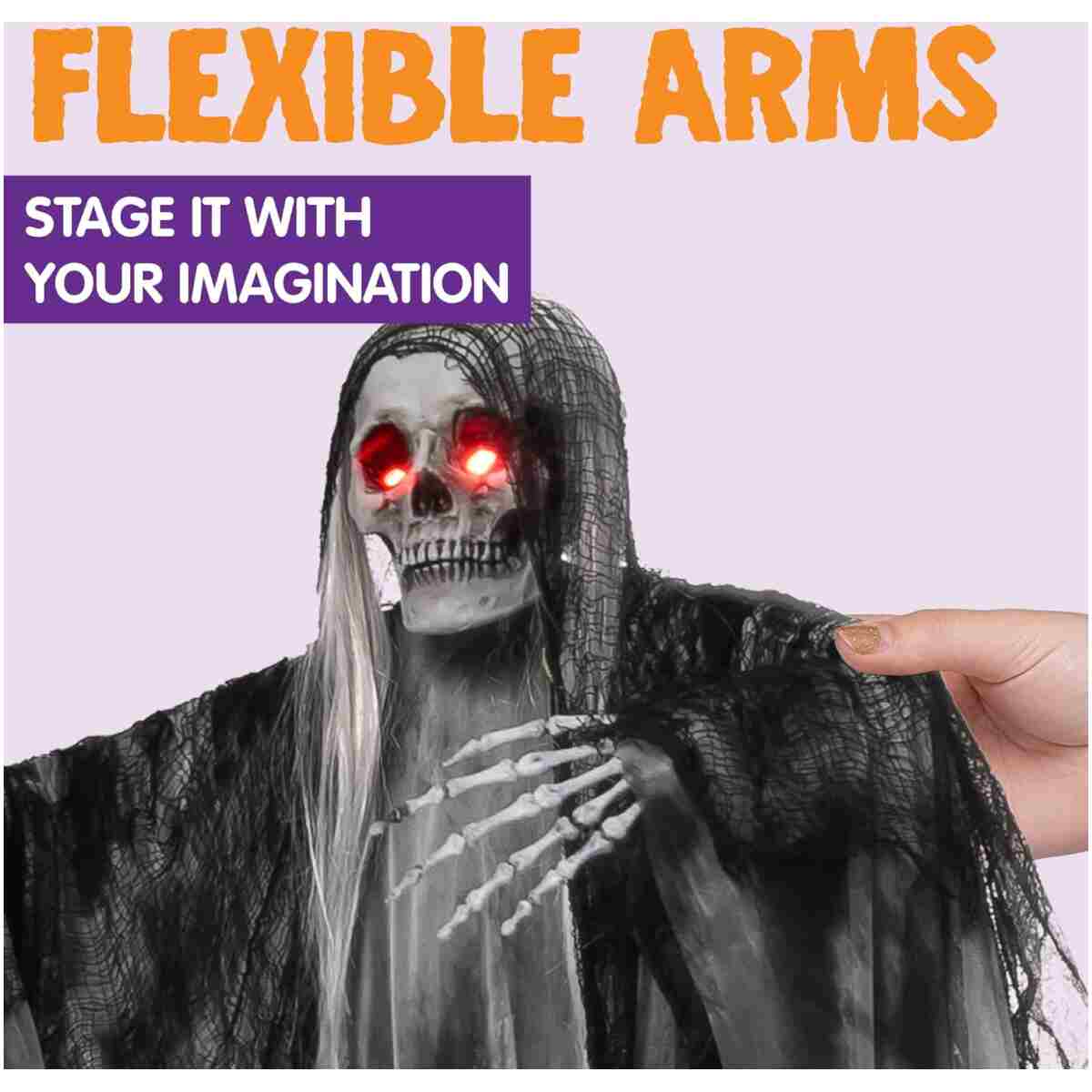 JOYIN 59” Halloween Animated Hanging Grim Reaper Decorations with Glowing Eyes and Creepy Sound, Halloween Skeleton Ghost Decorations for Haunted House Prop Decor,...