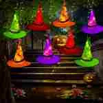 Tcamp Halloween Decorations Lighted Witch Hats Lights, 8Pcs Hanging Glowing Witch Hats with 44ft 104LED Halloween Lights String for Indoor, Outdoor, Yard, Tree Decor (8 Lighting...
