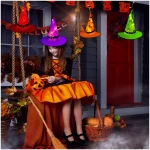 Tcamp Halloween Decorations Lighted Witch Hats Lights, 8Pcs Hanging Glowing Witch Hats with 44ft 104LED Halloween Lights String for Indoor, Outdoor, Yard, Tree Decor (8 Lighting...