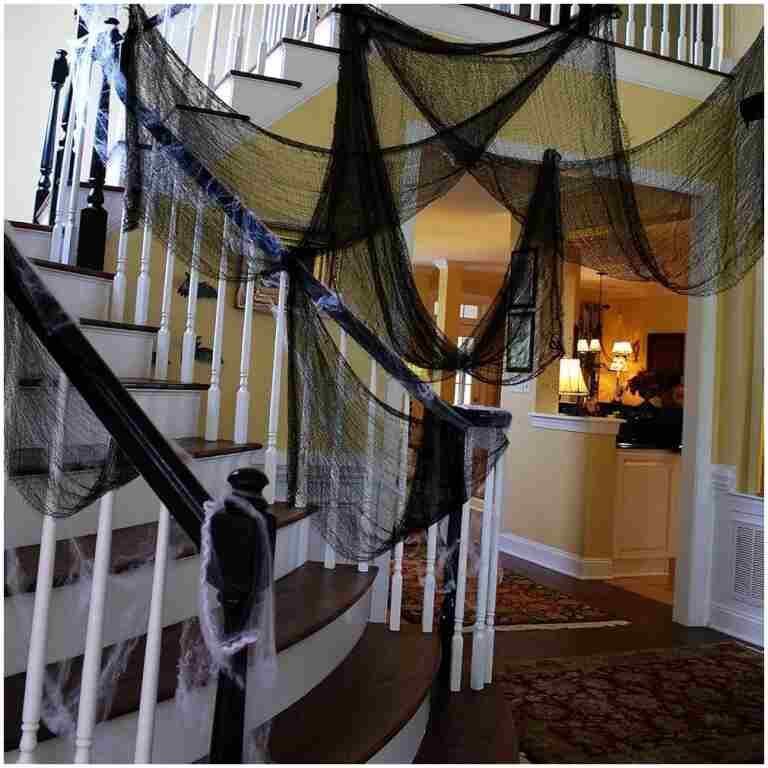 Yunfan 355" x 79" Halloween Creepy Cloth + Spider Web Halloween Decorations Outdoor Indoor Party Yard Spooky Backdrops Decor Supplies for Garden,Doorways,Haunted House,Windows,Home