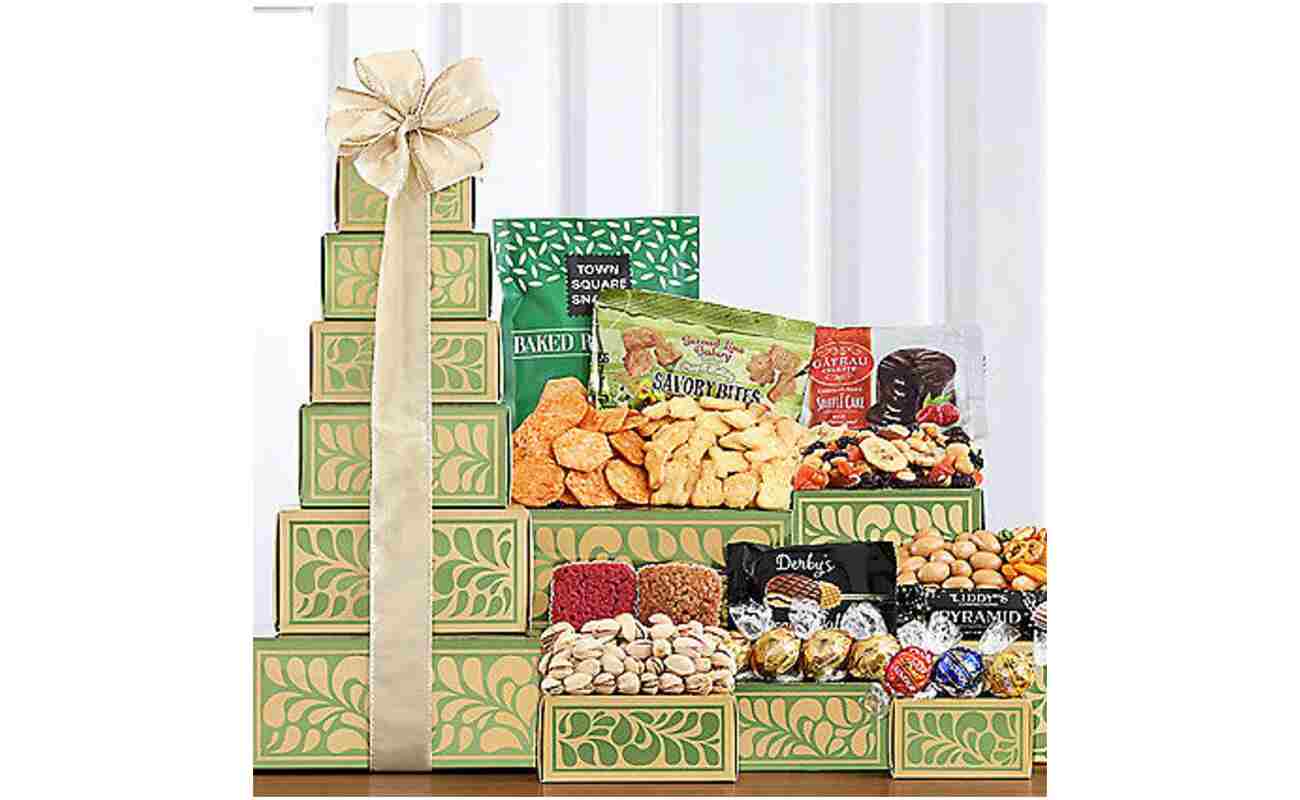 Golden Delights: Nuts & Sweets Gift Tower