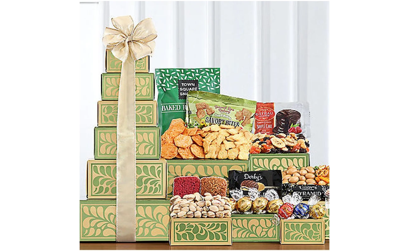 Golden Delights: Nuts & Sweets Gift Tower